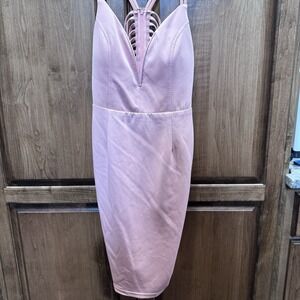 ENTRY Pink Cutout Bodycon Dress Size Large | Sleeveless Strappy Back Midi